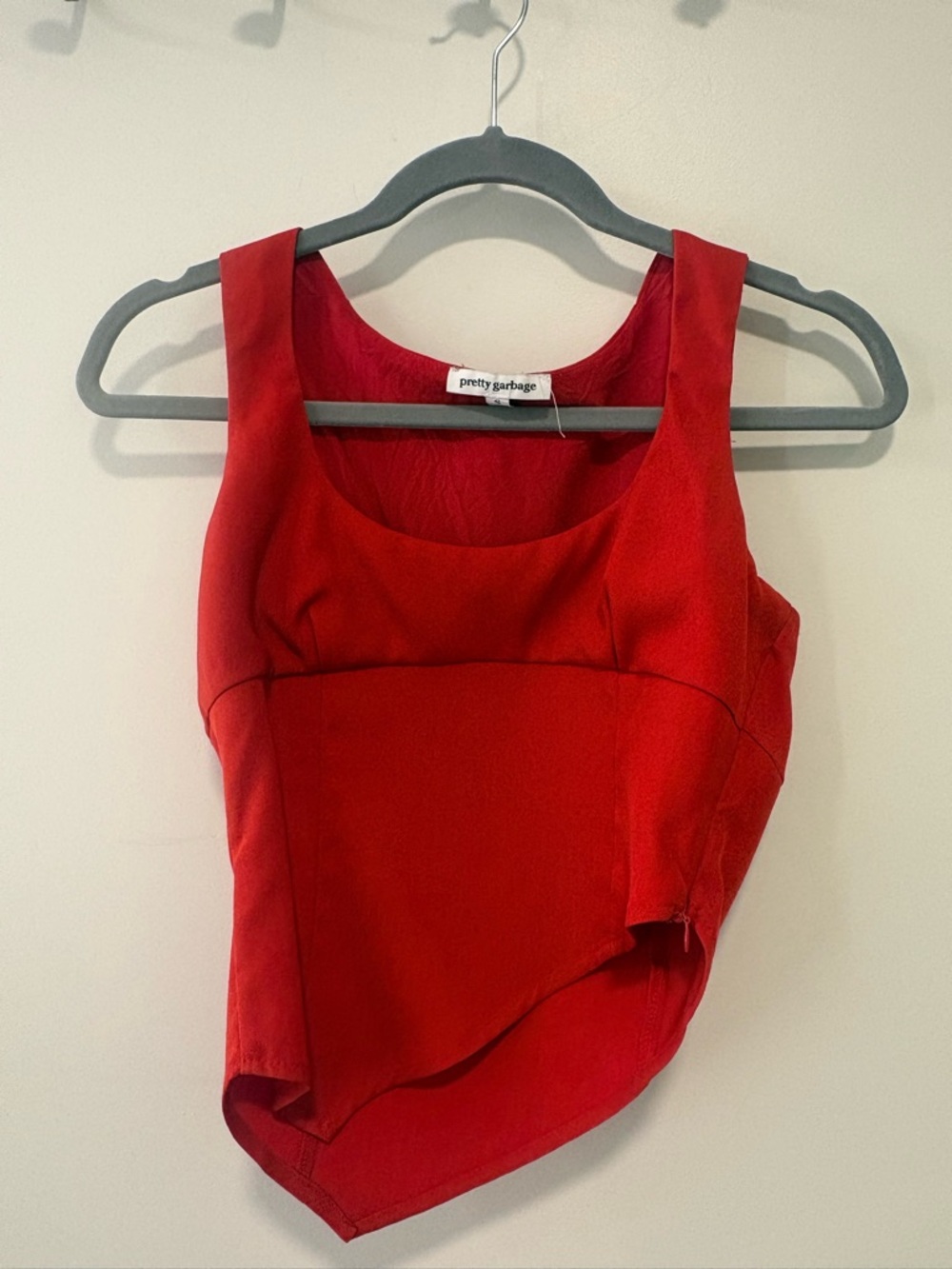 Pretty Garbage Red Asymmetric Crop Tank Top